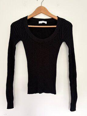 Everlane Scoop Neck Ribbed Slim Fit Black Sweater Women's Size XS